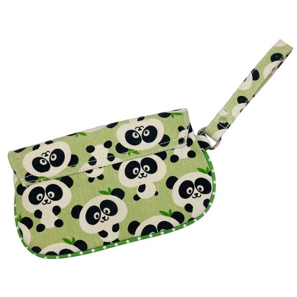 Bungalow 360 Panda Print Green Canvas Clutch Wristlet Wallet w/ Zipper 8.5x5" - Picture 3 of 7